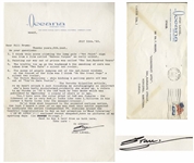 Stan Laurel Letter Signed With Answers to Questions About the Laurel & Hardy Movies -- ...The Street Musicians - shin kicking & pulling pants off was out of Youre Darn Tootin...